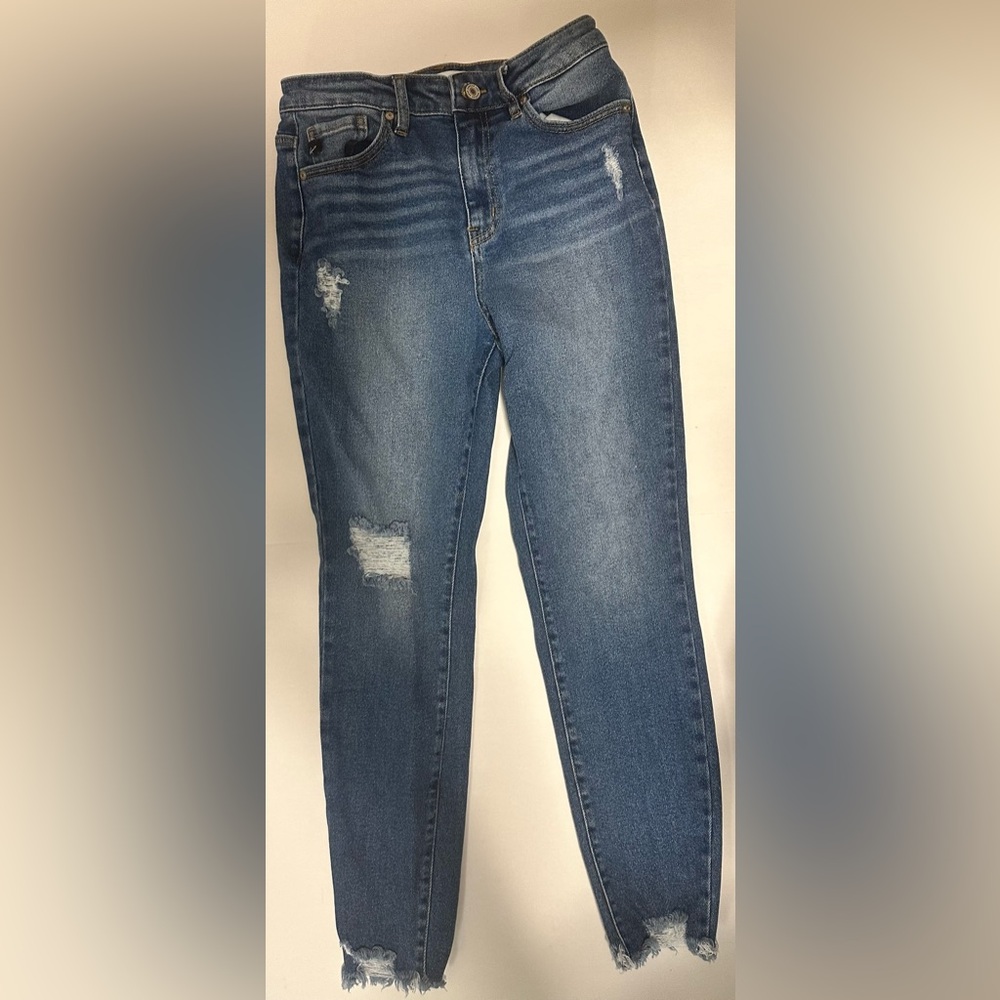Kancan Women's High Rise Ankle Skinny Jeans Raw Hem Distressed Size 7/27 Medium